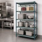 Thumbnail image #3 for Quantum WR86-1460WPM 4-Tier Stationary Wire Plastic Mat Shelving Unit, 60 x 14 x 86 Inches, Green Epoxy Coated