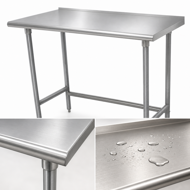 Product image #3 for Advance Tabco 84-Inch x 24-Inch 16-Gauge 304 Stainless Steel Work Table with 1-1/2-Inch Rear Up-Turn and Galvanized Open Base