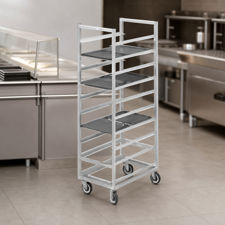 Product image #3 for Channel 438A Single-Section Aluminum Cafeteria Tray Rack, 70-Inch High, End Load, 30-Tray Capacity