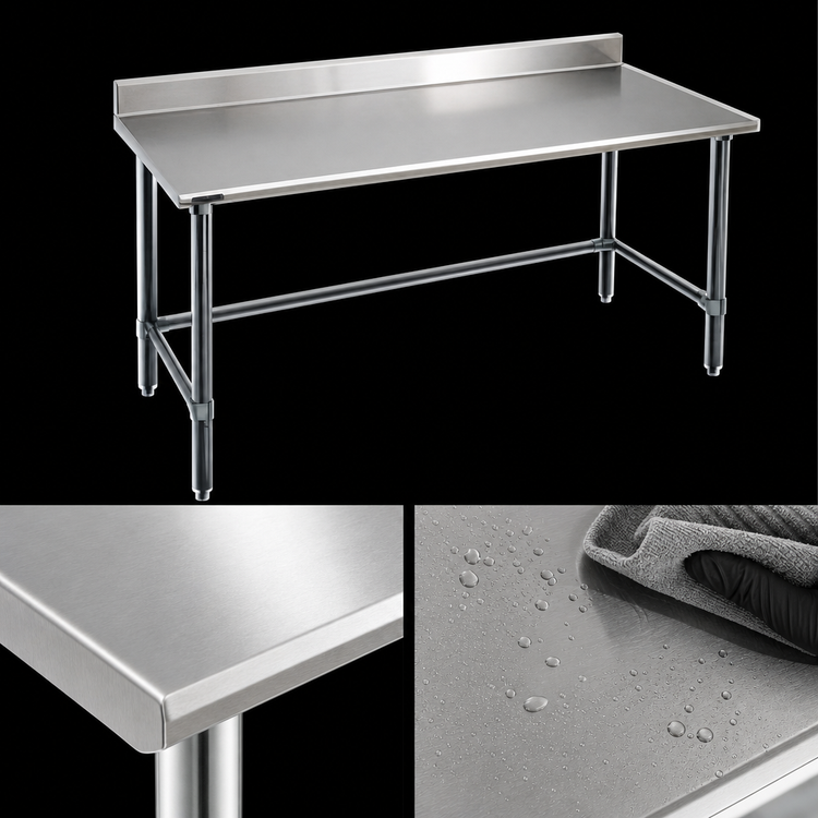 Product image #3 for Eagle Deluxe Series 144-Inch x 24-Inch 16-Gauge Stainless Steel Work Table with 4-1/2-Inch Backsplash and Galvanized Tubular Base