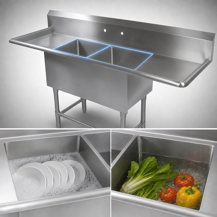 Product image #3 for John Boos Pro-Bowl 2-Compartment Stainless Steel Sink with Left and Right Drainboards