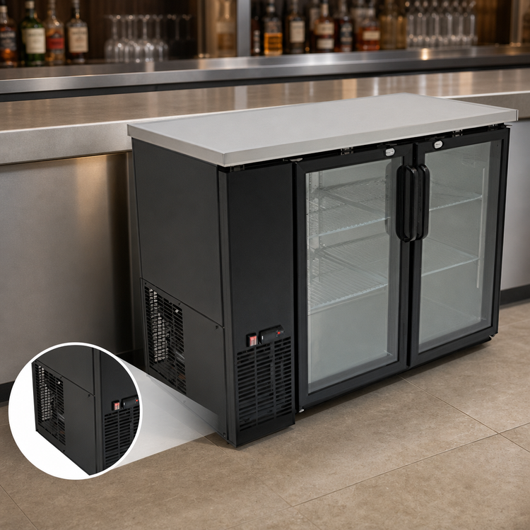 Product image #3 for Eagle Group BlendPort® Two-Section Reach-In Back Bar Cooler, 48-3/4 Inch, Glass Doors, Self-Contained Side-Mounted Refrigeration