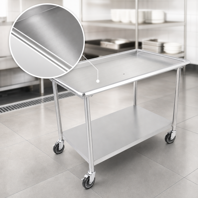 Product image #3 for John Boos Stainless Steel Sorting Table with 4-Sided Raised Edge, Undershelf and Locking Casters, 36-7/8 x 30-3/8 Inches