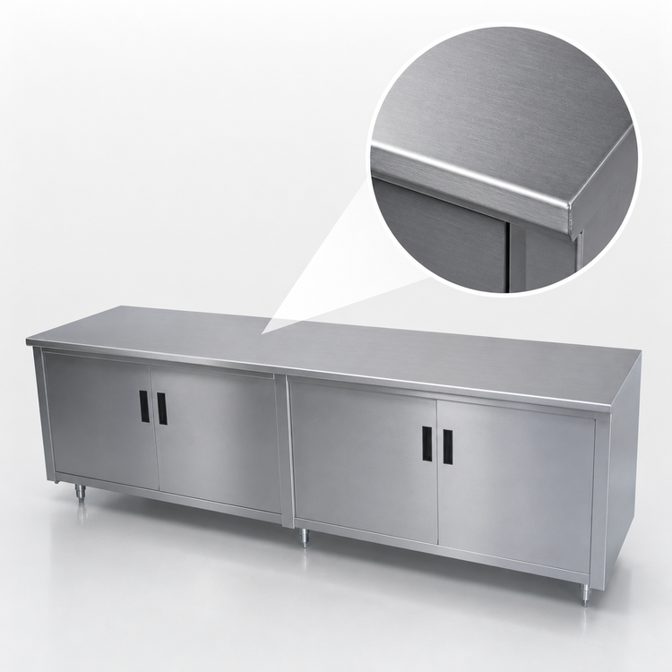 Product image #3 for Advance Tabco Special Value Series Enclosed Work Table with Cabinet Base, Mid-Shelf, and Hinged Doors, 96 x 30 Inches, 16-Gauge 304 Stainless Steel Top
