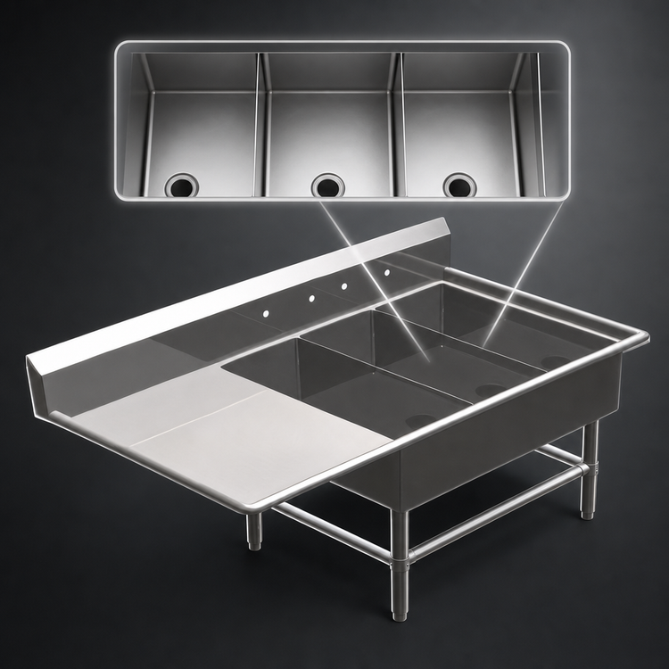Product image #3 for John Boos Pro-Bowl 3-Compartment Platter Sink with 24 Inch Left Drainboard