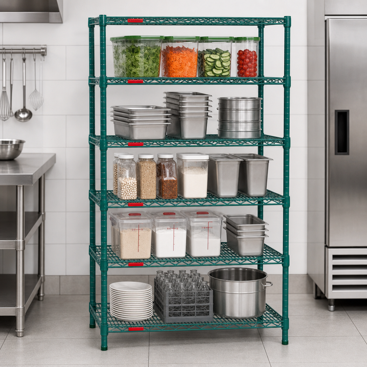 Product image #3 for Eagle Group Valu-Gard 5-Tier Stationary Wire Shelving Starter Unit, 48W x 24D x 74H, Green Epoxy