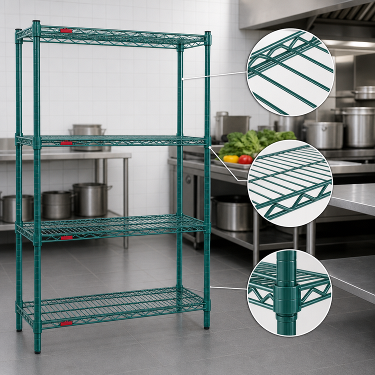 Product image #3 for Eagle Valu-Gard 4-Tier Starter Wire Shelving Unit, 48 x 21 x 74 Inches, Green Epoxy Finish
