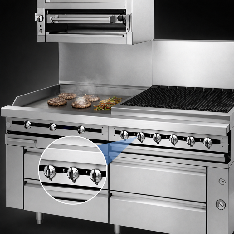 Product image #3 for Titan Heavy Duty 12-Inch Modular Gas Griddle Top Section with Thermostatic Controls and 1-Inch Polished Steel Plate