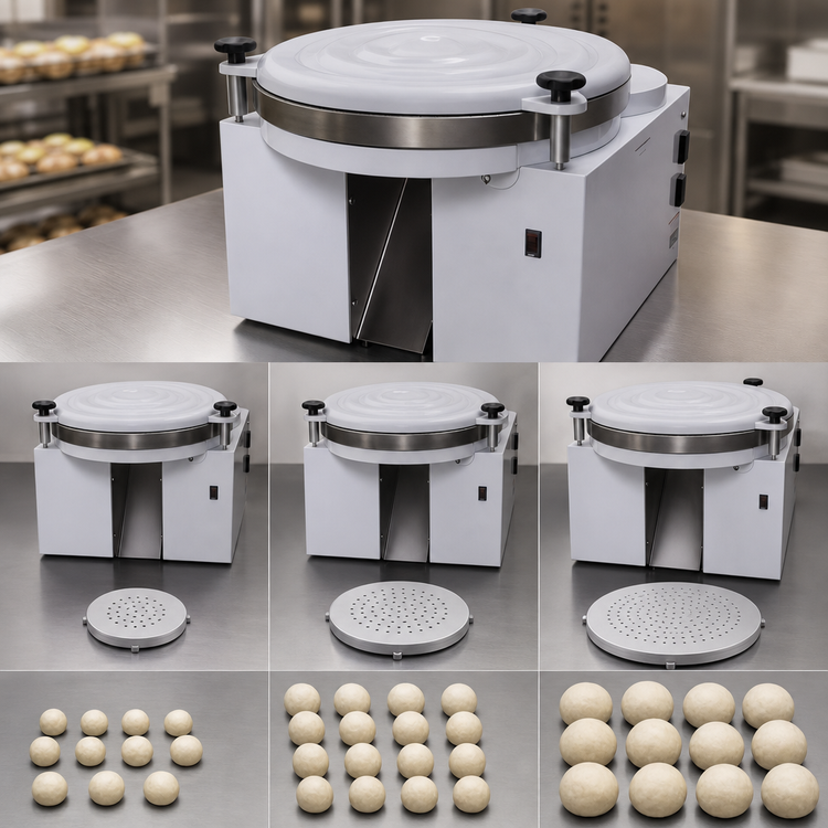 Product image #3 for BakeMax Countertop Dough Ball Rounder with 3 Interchangeable Heads, 1.05-10.6 oz, 1,200 Pieces/Hour, 110V
