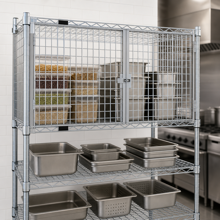 Product image #3 for 21-Inch Wide x 30-Inch Deep Wire Shelving Security Enclosure Kit with Hinged Doors, Zinc Finish
