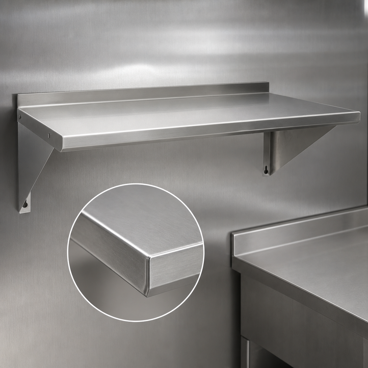 Product image #3 for BK Resources T-304 Premium Stainless Steel Wall Shelf, 60-Inch W x 16-Inch D, 1-1/2-Inch Rear Turn-Up
