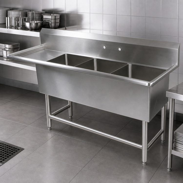 Product image #3 for John Boos Pro-Bowl 3-Compartment Sink with Left Drainboard, 30 x 24 x 12-Inch Bowls, 14-Gauge Stainless Steel