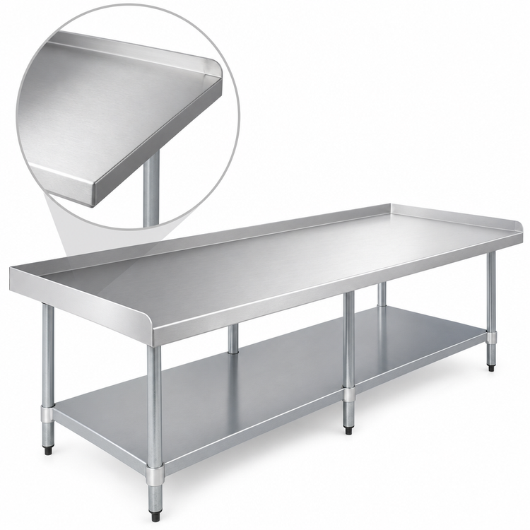 Product image #3 for Omcan USA 72-Inch x 30-Inch Stainless Steel Top Equipment Stand with 2-Inch Upturn and Galvanized Undershelf