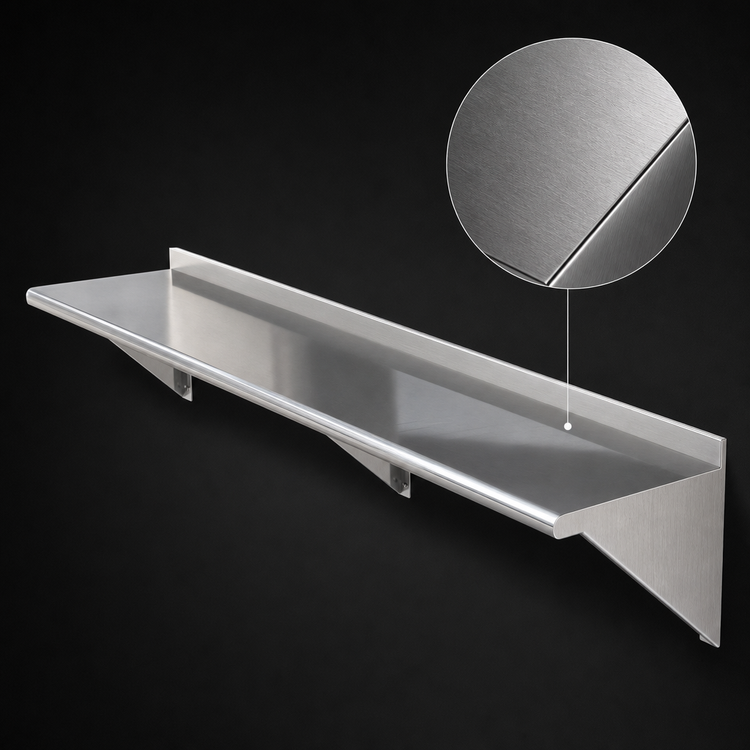 Product image #3 for 120-Inch x 14-Inch Wall-Mounted 18-Gauge 400 Series Stainless Steel Shelf with 3 Brackets