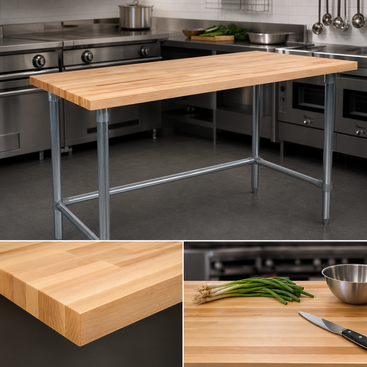 Product image #3 for John Boos SNB04 72 Inch x 24 Inch Wood Top Work Table with Stainless Steel Base