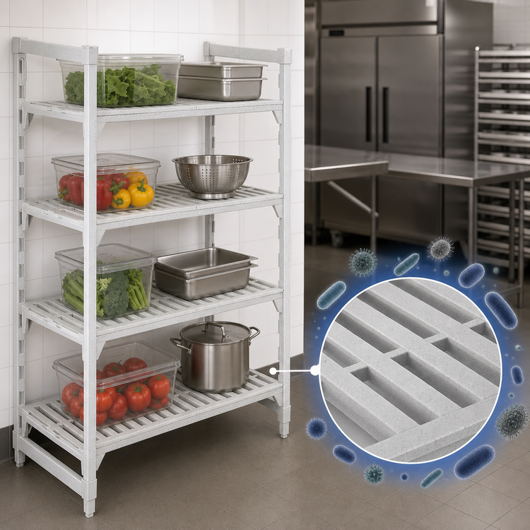 Product image #4 for Cambro Camshelving Premium Stationary Starter Polymer Shelving Unit, 21 in D x 72 in L x 84 in H, 4 Vented Shelves, Speckled Gray