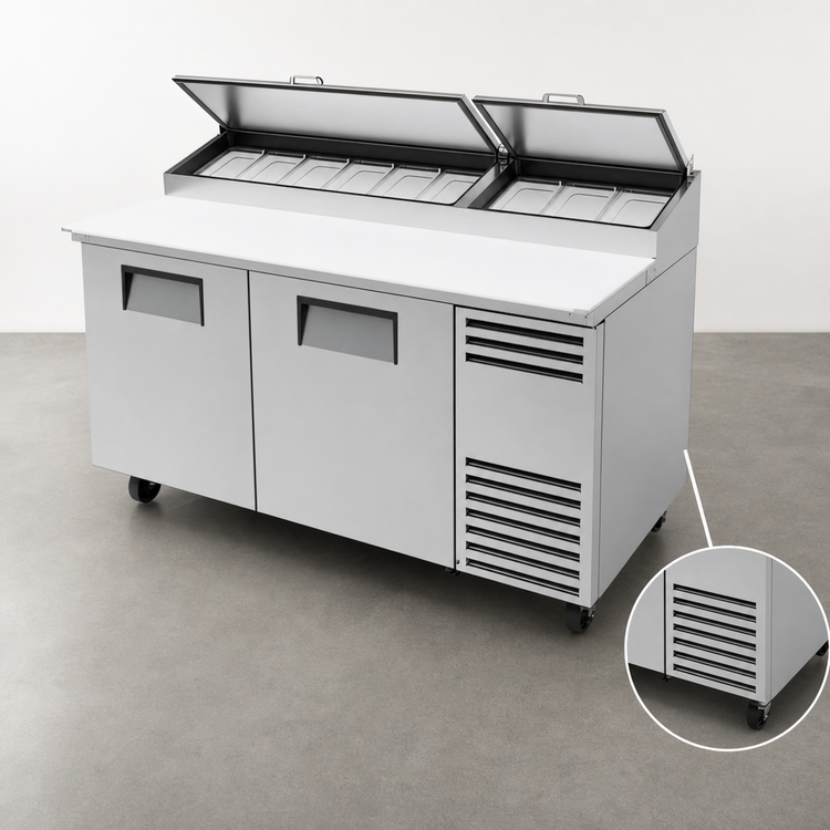 Product image #3 for True 67-Inch 2-Section Pizza Prep Table with 19-1/2-Inch White Polyethylene Cutting Board