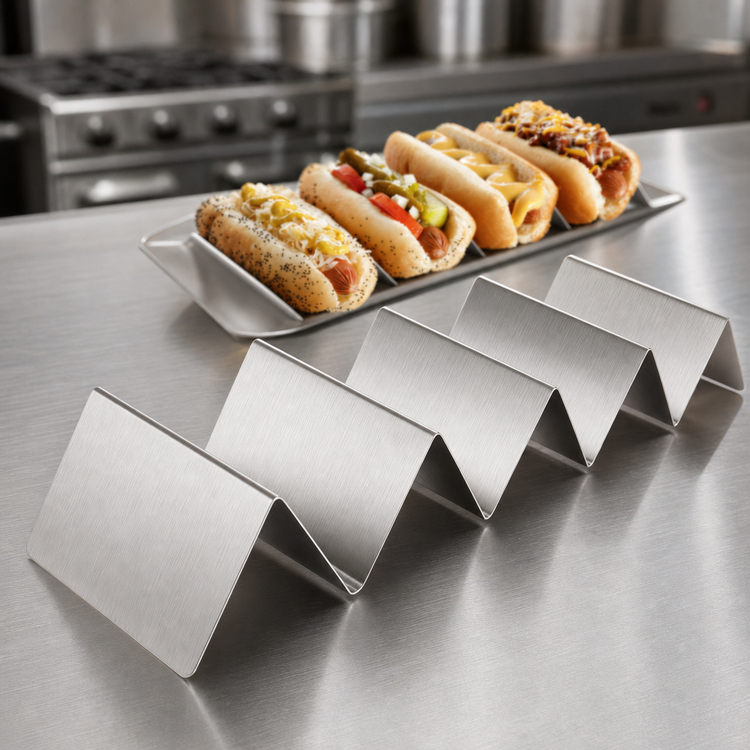 Product image #3 for American Metalcraft Full-Size Brushed Stainless Steel Taco Holder, 4 or 5 Compartments
