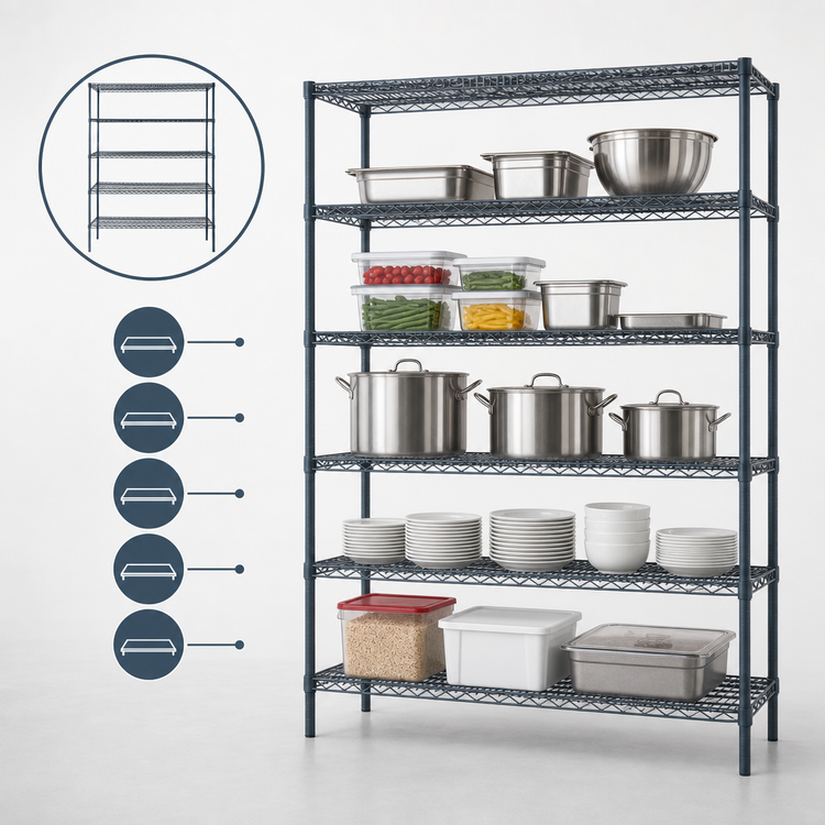 Product image #3 for Mixrite 72 Inch x 24 Inch 5-Shelf Epoxy Wire Shelving Unit with 86 Inch Posts, Slate Gray