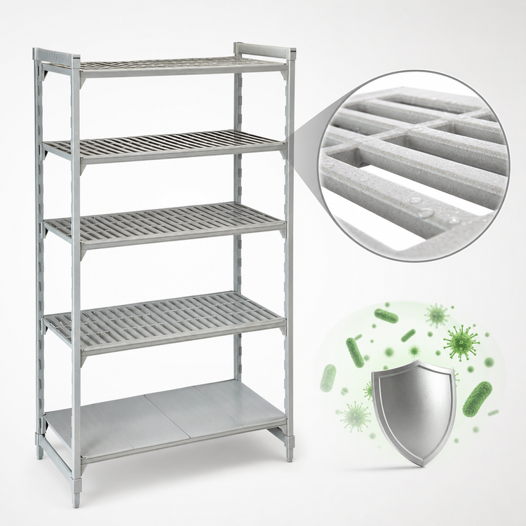 Product image #4 for Cambro Camshelving Premium 5-Tier Vented and Solid Stationary Starter Unit, 24 x 24 x 84 Inches, Speckled Gray