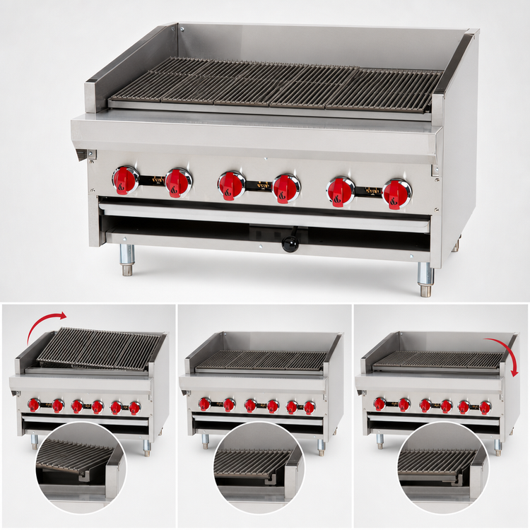 Product image #4 for American Range ADJ-72 72-Inch Countertop Adjustable Radiant Gas Charbroiler, 12-Burner