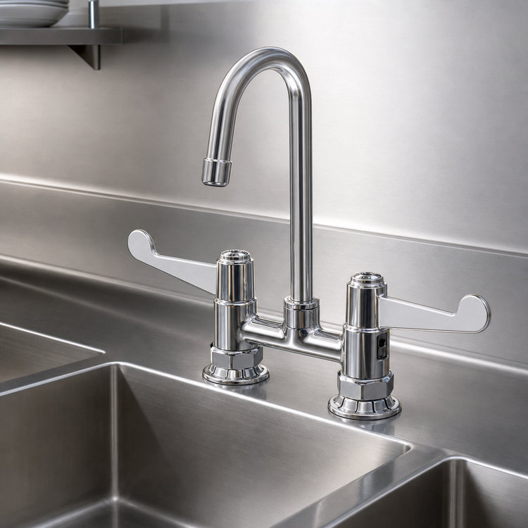 Product image #3 for T&S equip 4" Deck Mount Base Faucet with Rigid Gooseneck and 4" Wrist Handles