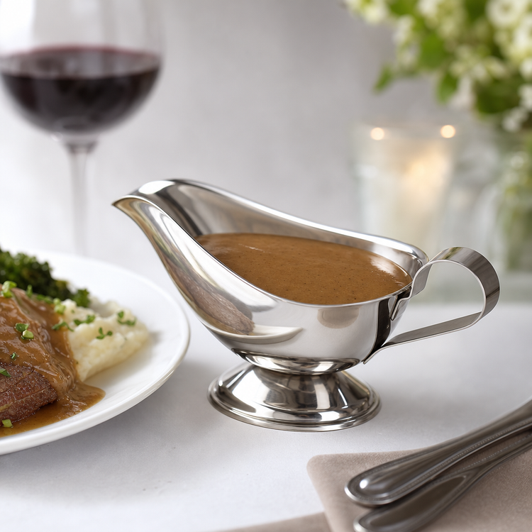 Product image #3 for American Metalcraft 16 oz Stainless Steel Gravy Boat with Flat Loop Handle and Tapered Spout