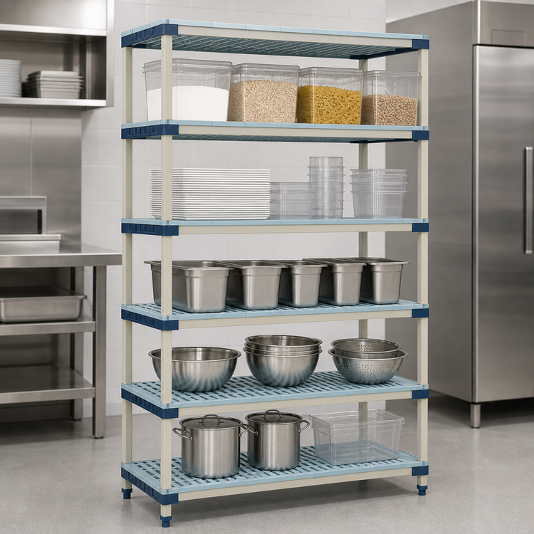 Product image #3 for MetroMax 4 48-Inch W x 18-Inch D x 74-Inch H Stationary 5-Shelf All-Polymer Starter Shelving Unit, Blue