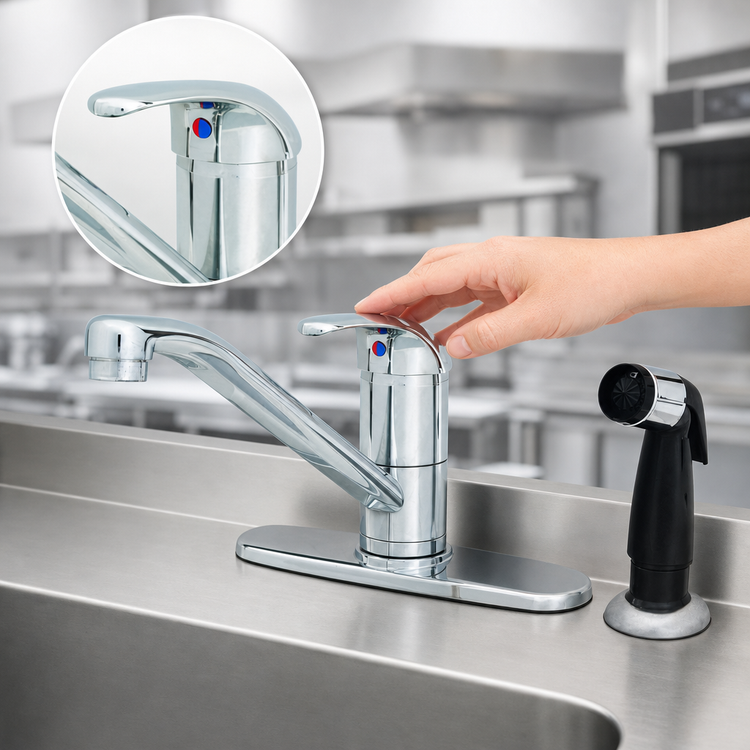 Product image #3 for T&S Brass Single-Lever Deck Mount Manual Faucet with 8-Inch Centers, 9-Inch Swivel Spout, 48-Inch Sidespray, and 1.5 GPM Aerator