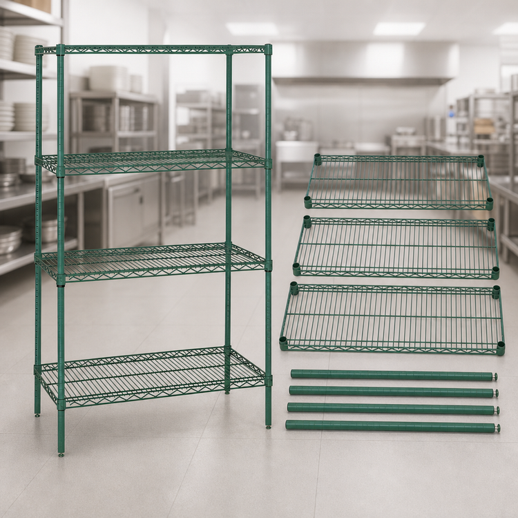 Product image #3 for Quantum 42 x 24 x 54-Inch 4-Shelf Wire Shelving Starter Kit, Green Epoxy Antimicrobial Finish