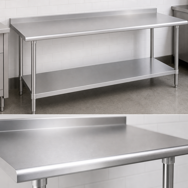 Product image #3 for Duke 84-Inch x 24-Inch 14-Gauge Stainless Steel Work Table with 1-1/8-Inch Riser and Undershelf