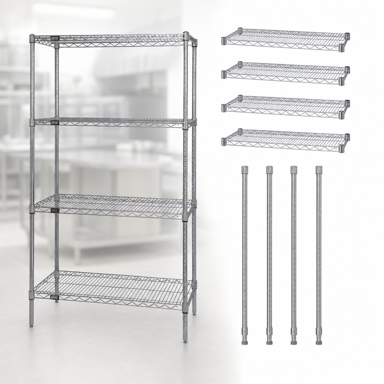 Product image #3 for Quantum Chrome Plated Wire Shelving Starter Kit, 4 Shelves, 42W x 30D x 86H