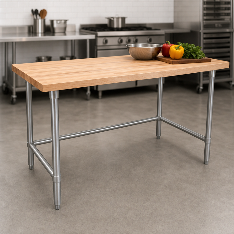 Product image #3 for John Boos 48" x 24" Wood Top Work Table with Stainless Steel Base and Bracing