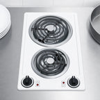 Thumbnail image #4 for Summit Commercial CCE211WH Commercial 12-Inch Built-In 2-Burner Electric Radiant Cooktop, White Porcelain, Coil Elements, Dial Controls