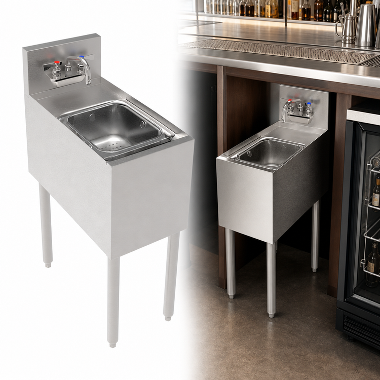 Product image #3 for Krowne Royal Series Freestanding Underbar Dump Sink with Faucet and Basket, 12 x 24 Inches