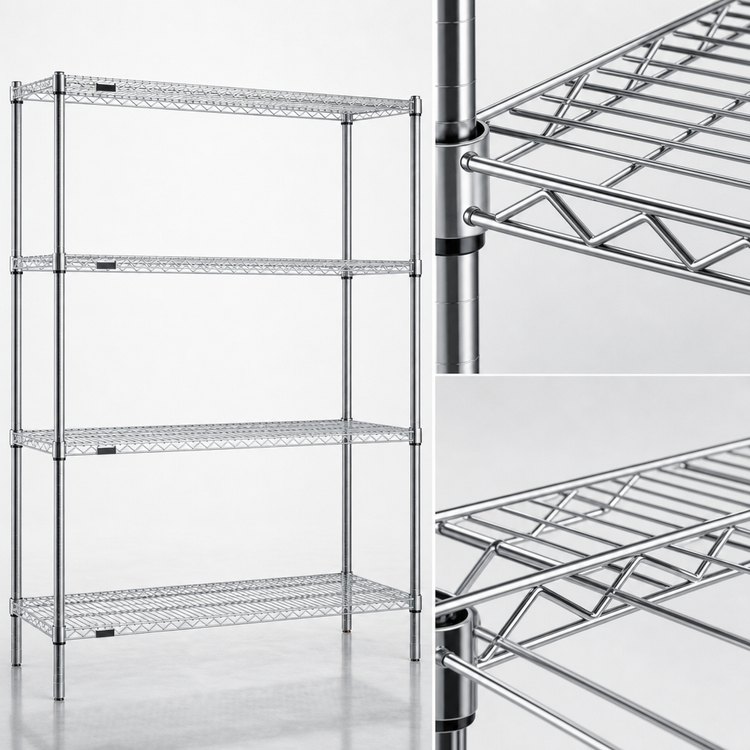 Product image #3 for Redipak Red-i-Pak 4-Tier Stationary Wire Shelving Unit, 48 x 24 x 74 Inches, Chrome Finish