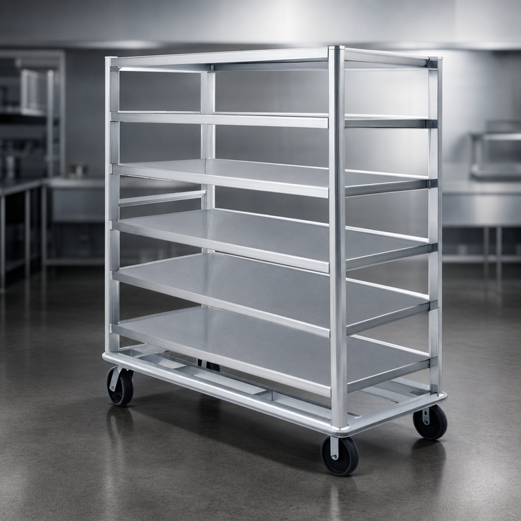 Product image #3 for FWE Heavy-Duty Aluminum Queen Mary Utility Cart, 6-Shelf, 75-Inch Wide
