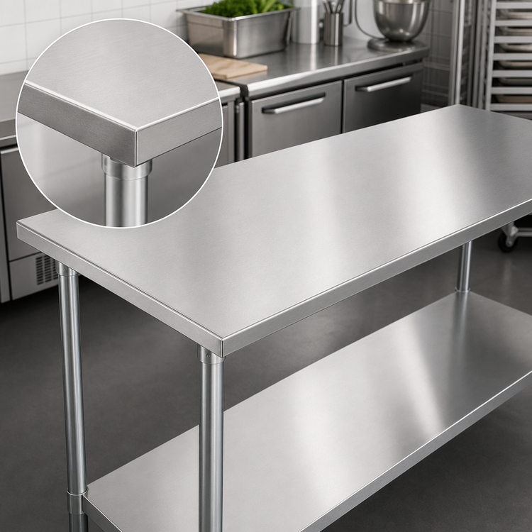 Product image #3 for Advance Tabco 144-Inch x 24-Inch 16-Gauge 430 Stainless Steel Flat Top Work Table with Adjustable Undershelf and Galvanized Base