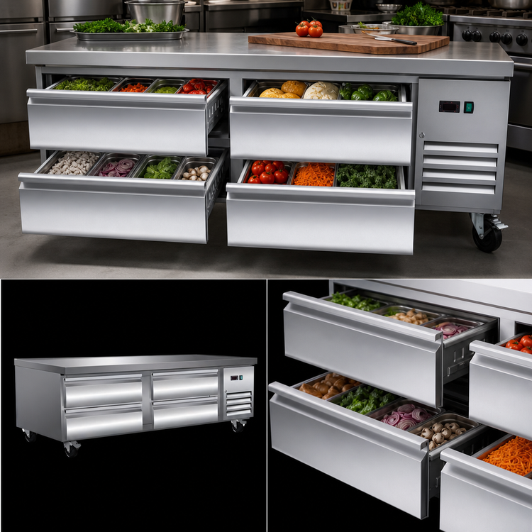 Product image #3 for Serv-Ware 74-Inch 4-Drawer Refrigerated Chef Base Refrigerator
