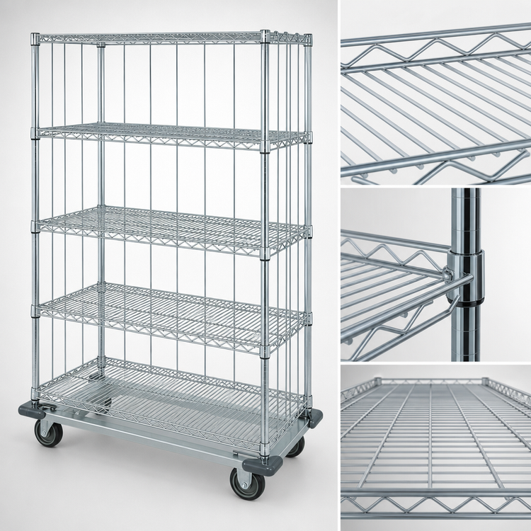 Product image #3 for Quantum Mobile Enclosure Wire Shelving Cart with 5 Shelves, 48 x 24 x 70 Inches, Chrome Plated Finish