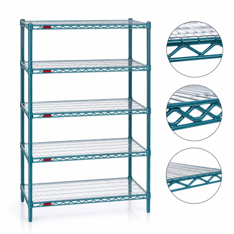 Product image #3 for EagleGard 5-Tier Starter Wire Shelving Unit, 60 x 24 x 86 Inches, Blue-Green Hybrid Epoxy Finish