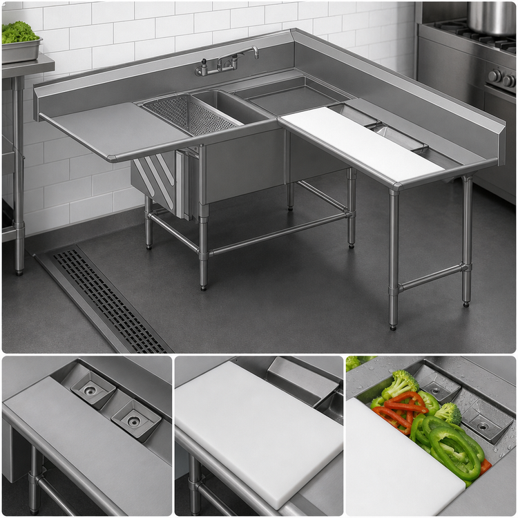 Product image #3 for Eagle Group Spec-Master CFNP2840-2-48TL Two-Compartment Stainless Steel Prep Sink with Left-Hand Prep Area