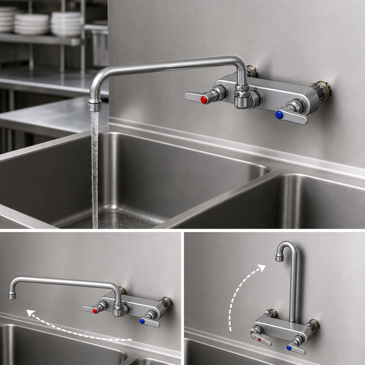 Product image #3 for T&S Brass B-1128-XS Wall-Mount Workboard Faucet with 12-Inch Swing Spout, 8-Inch Centers