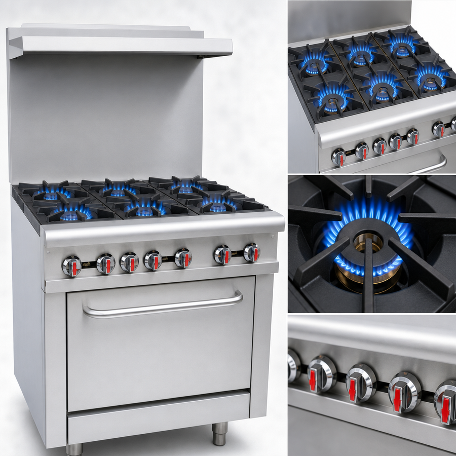 Six Cast Iron Open Burners