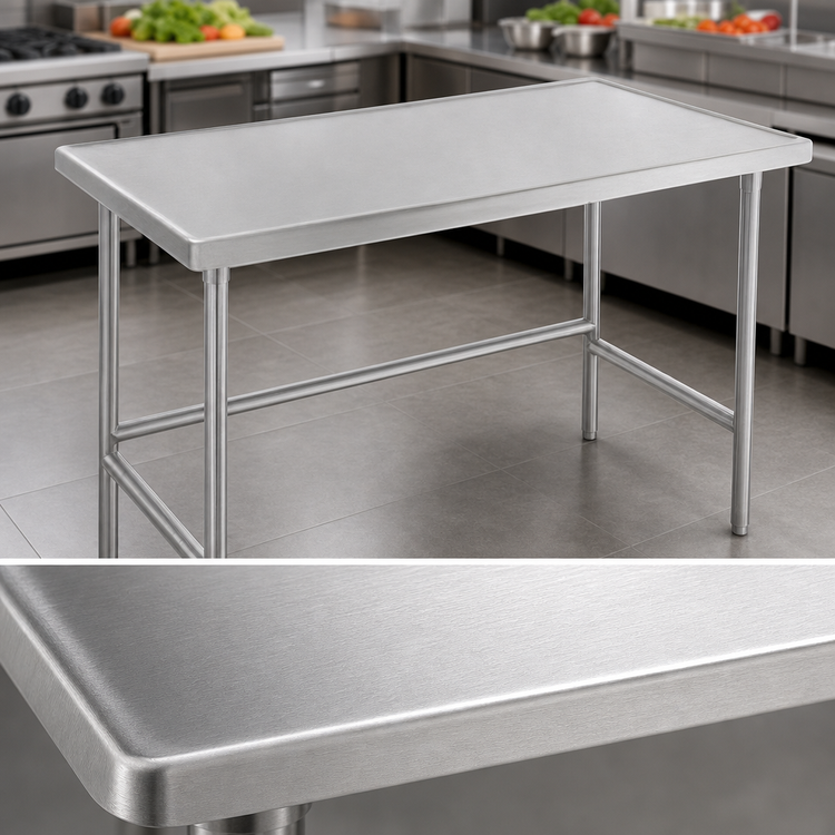 Product image #3 for Advance Tabco 84-Inch x 36-Inch 14-Gauge 304 Stainless Steel Flat Top Work Table with Open Base and Non-Drip Edge