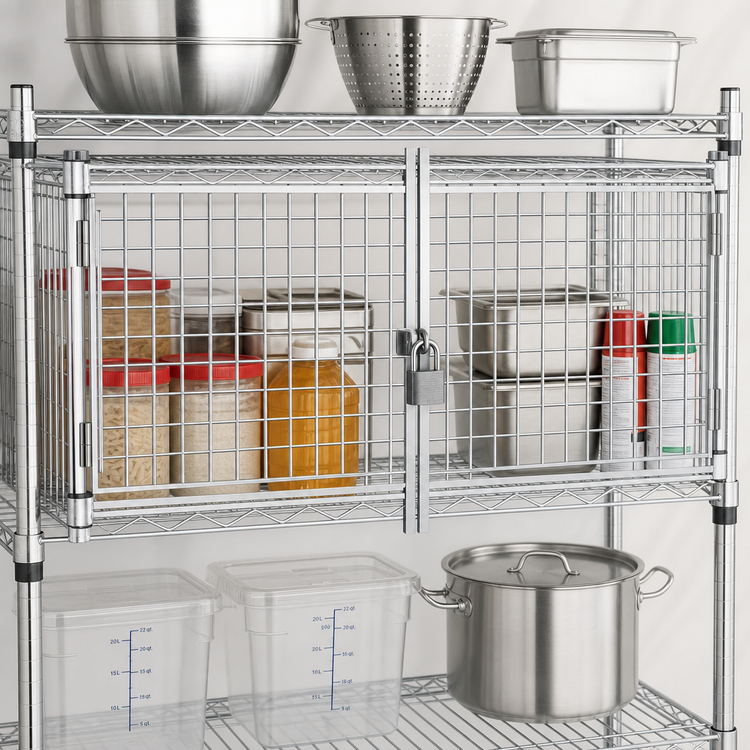 Product image #3 for Chrome Wire Shelving Security Enclosure Kit, 30 x 21 Inches, Hinged Doors