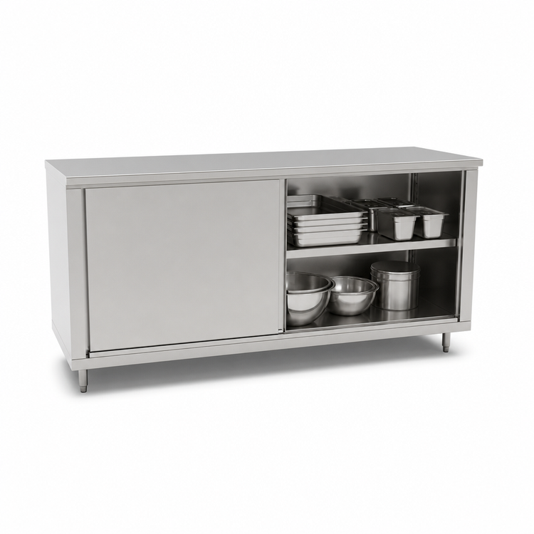 Product image #3 for John Boos 72 Inch x 30 Inch Stainless Steel Enclosed Work Table with Sliding Door Cabinet Base