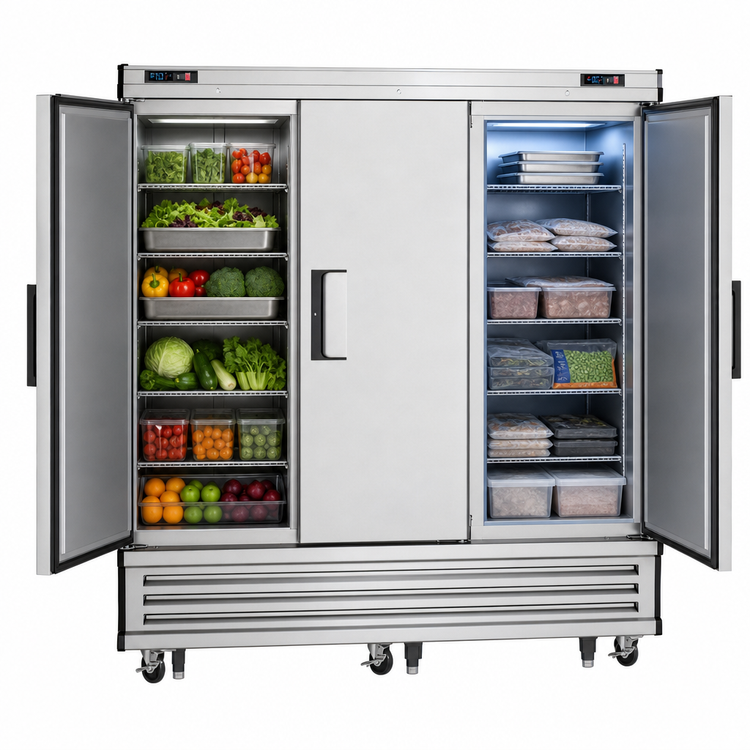 Product image #3 for Everest Refrigeration 3-Section Dual Temperature Reach-In Refrigerator/Freezer Combo, Bottom Mount, Stainless Steel