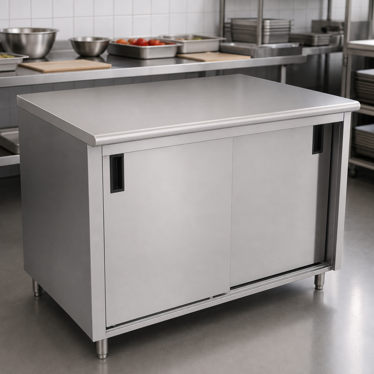 Product image #3 for Advance Tabco Special Value Series 72 Inch x 24 Inch Enclosed Stainless Steel Work Table with Cabinet Base and Sliding Doors