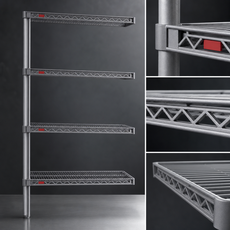 Product image #3 for Eagle Valu-Master 4-Tier Add-On Wire Shelving Unit, 48W x 24D x 74H, Pewter Gray Epoxy